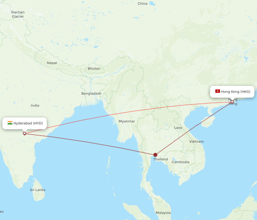 HKG to HYD flights and routes map