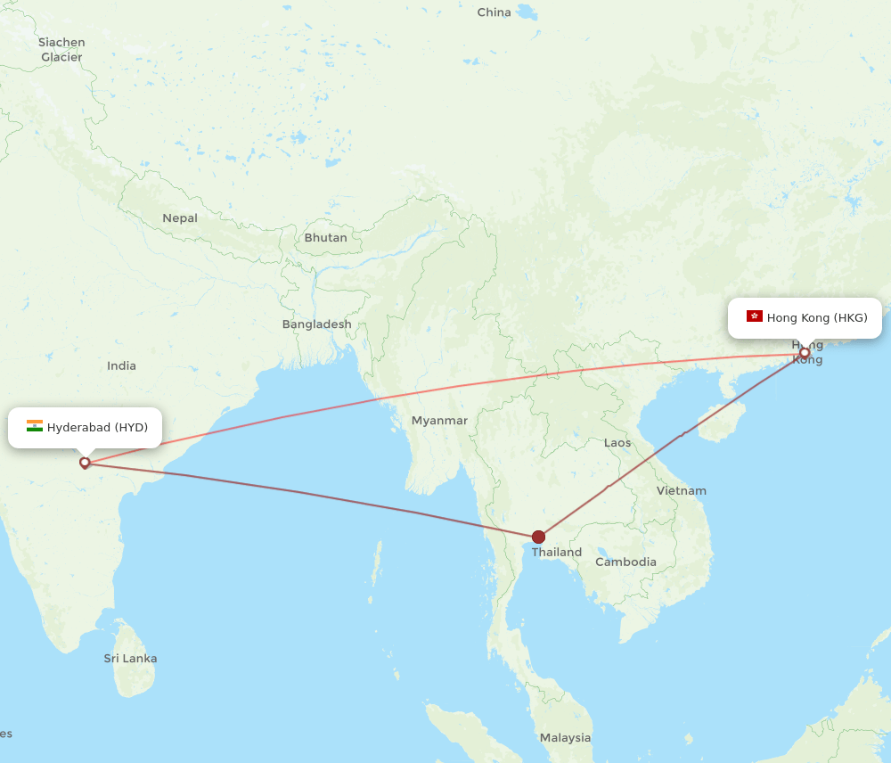 HKG to HYD flights and routes map