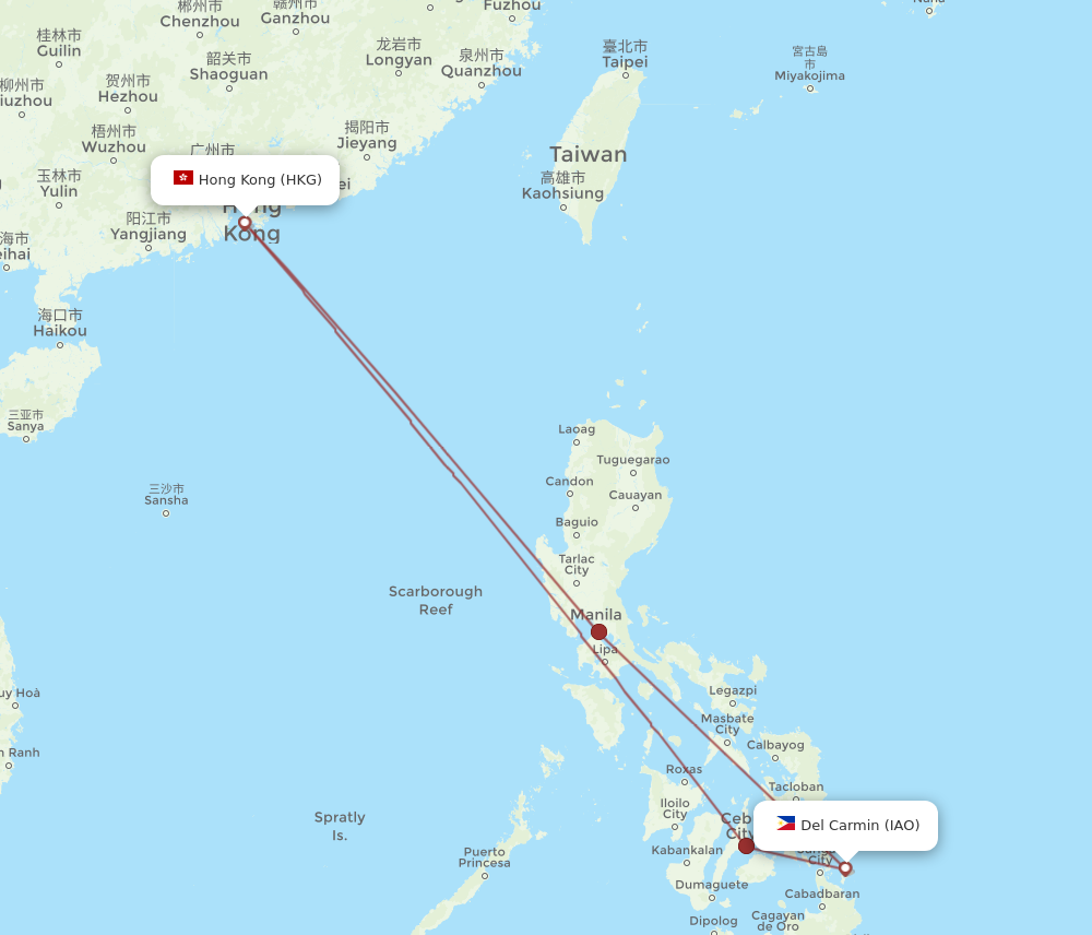 HKG to IAO flights and routes map