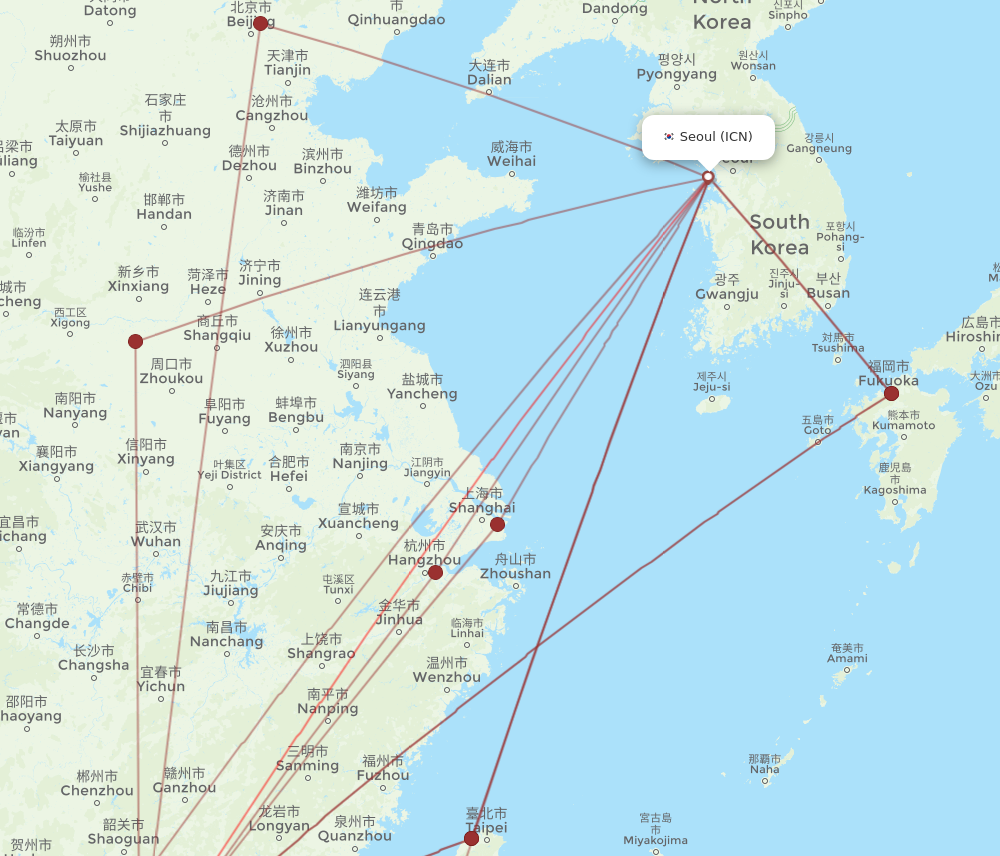 HKG to ICN flights and routes map