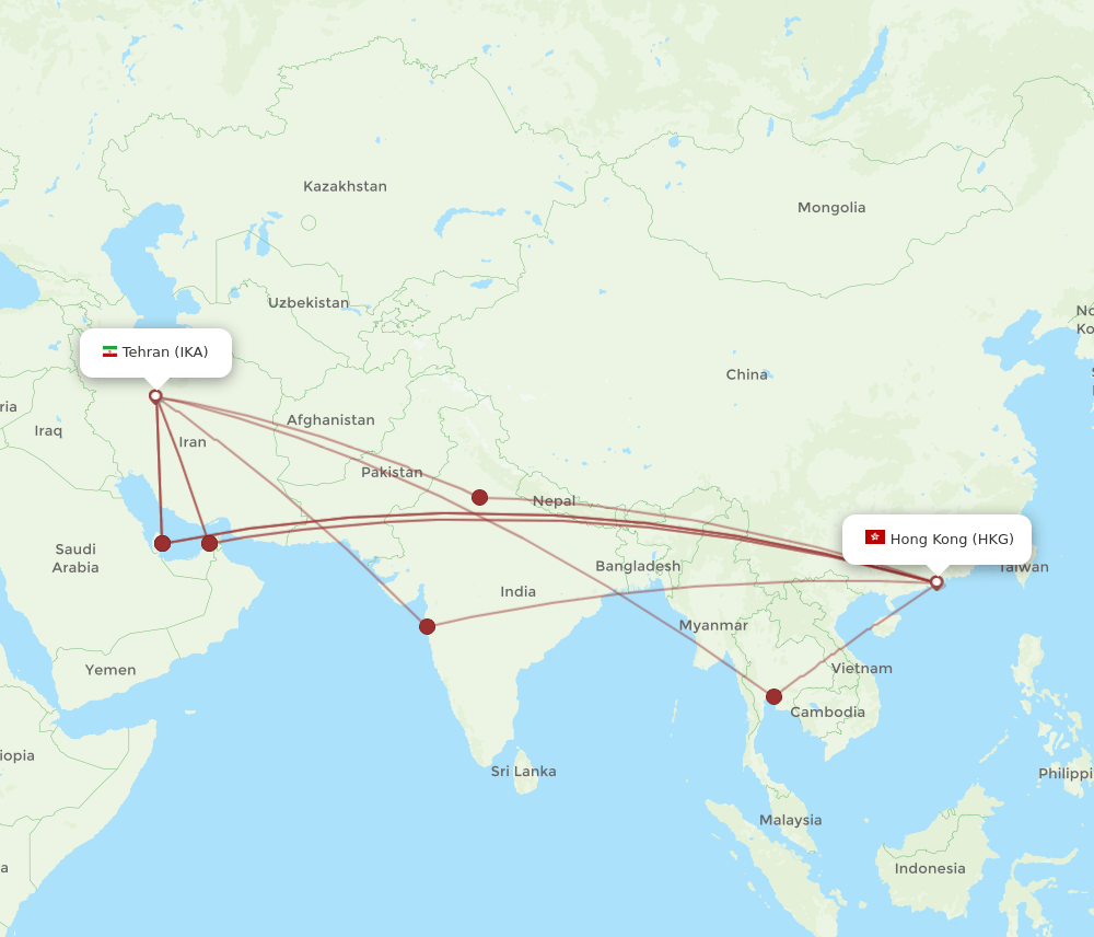 HKG to IKA flights and routes map