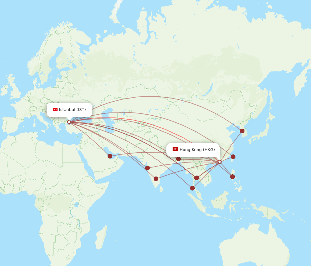 HKG to IST flights and routes map