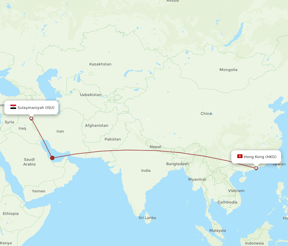 HKG to ISU flights and routes map