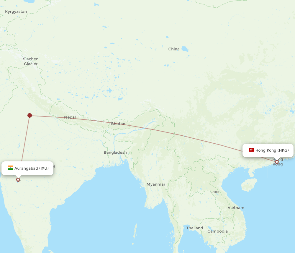 HKG to IXU flights and routes map