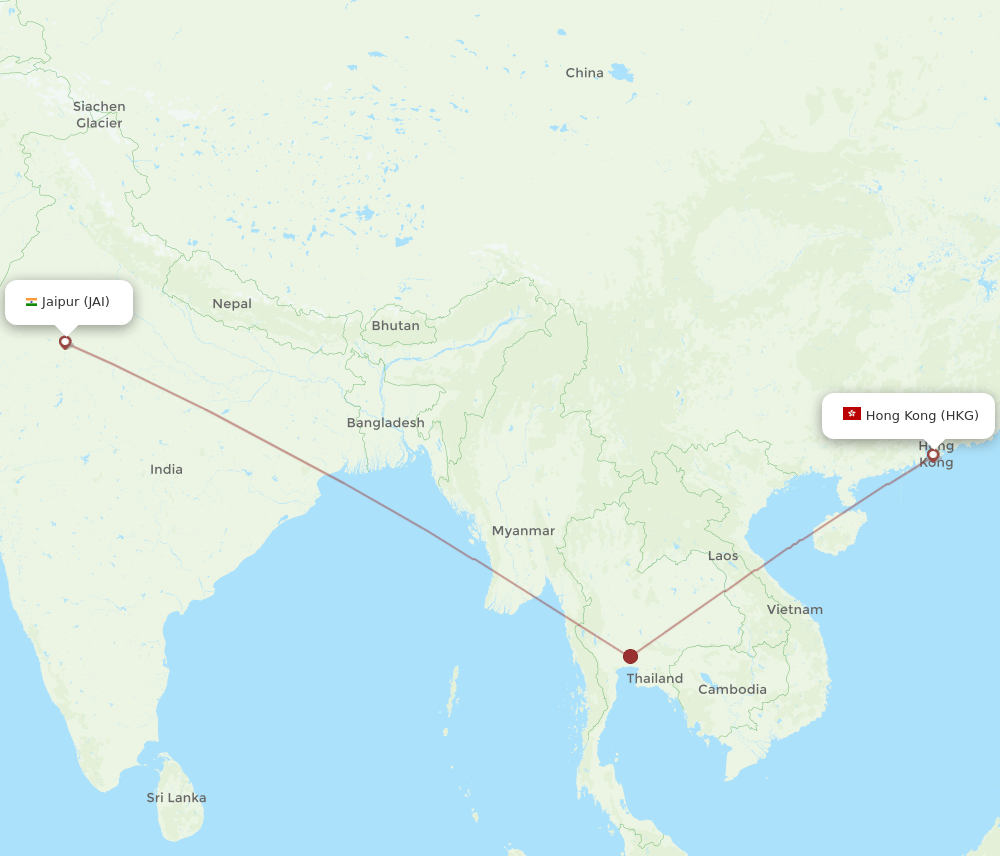 HKG to JAI flights and routes map