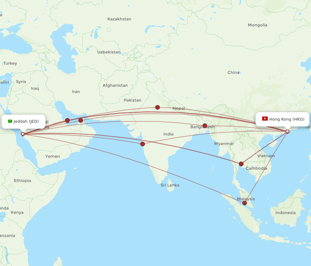HKG-JED flight routes