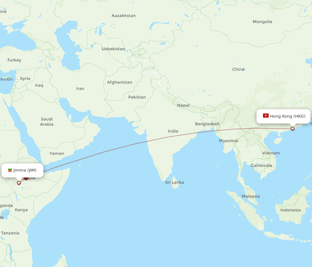 HKG-JIM flight routes