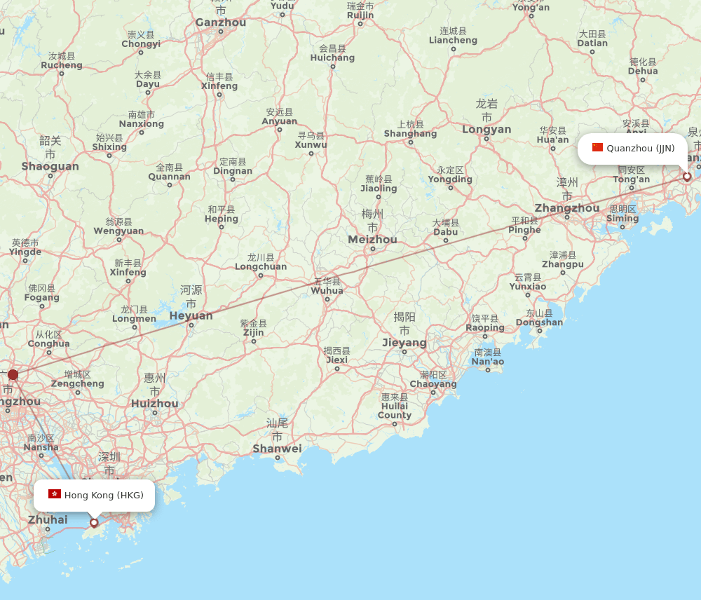 JJN to HKG flights and routes map