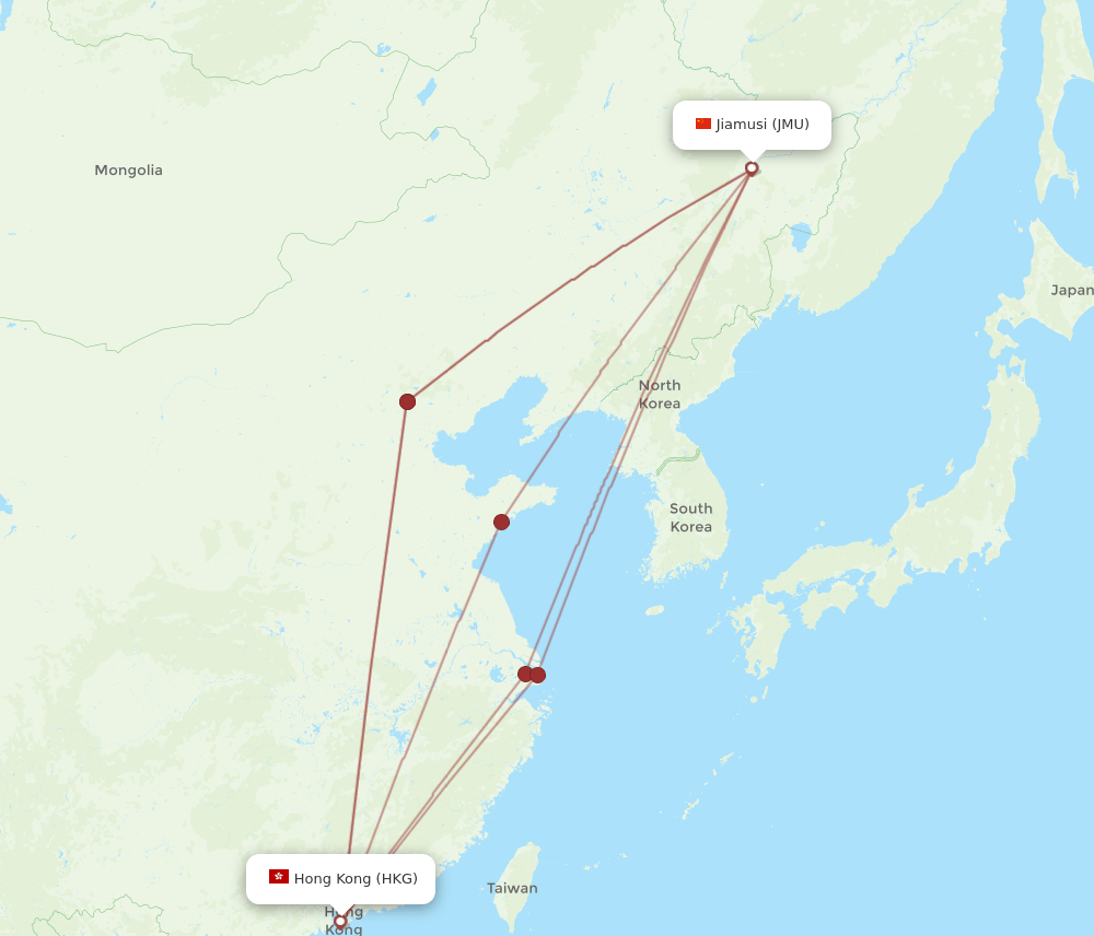HKG-JMU flight routes