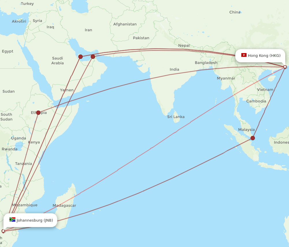 HKG-JNB flight routes