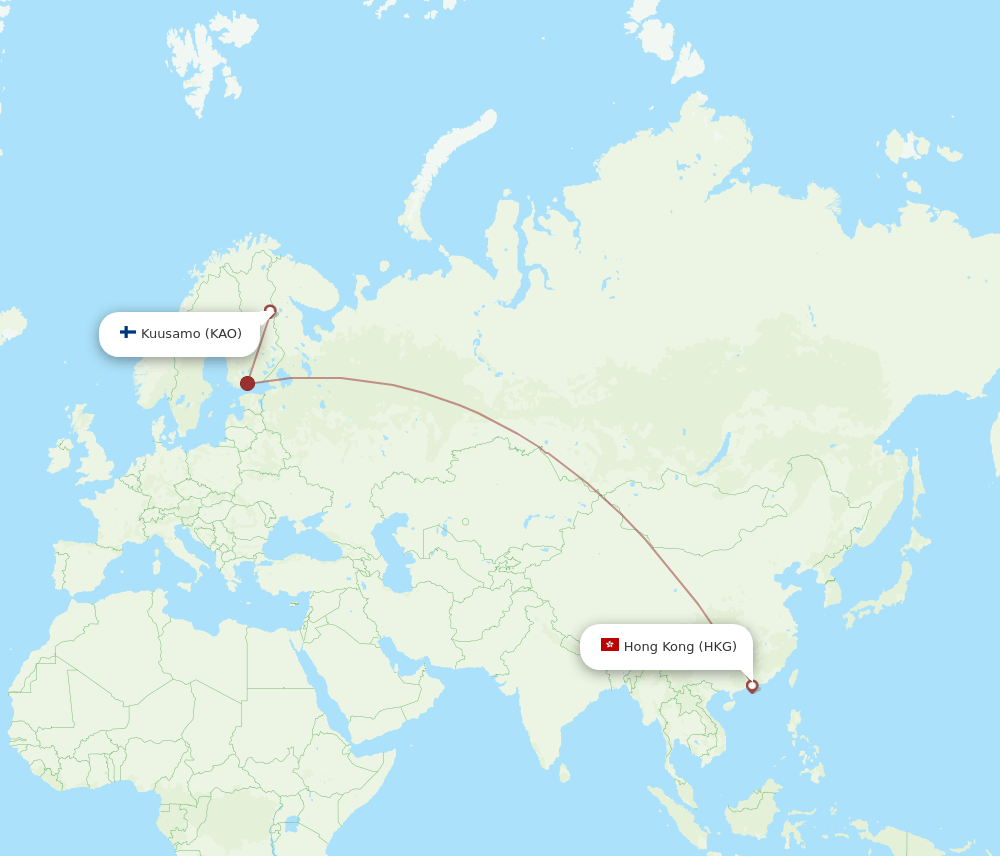 HKG to KAO flights and routes map
