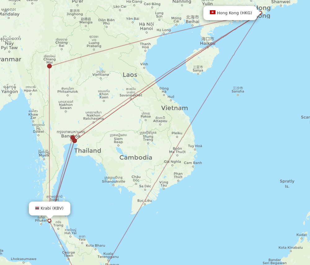 HKG to KBV flights and routes map