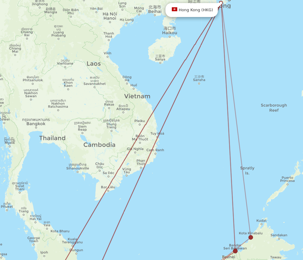 HKG to KCH flights and routes map