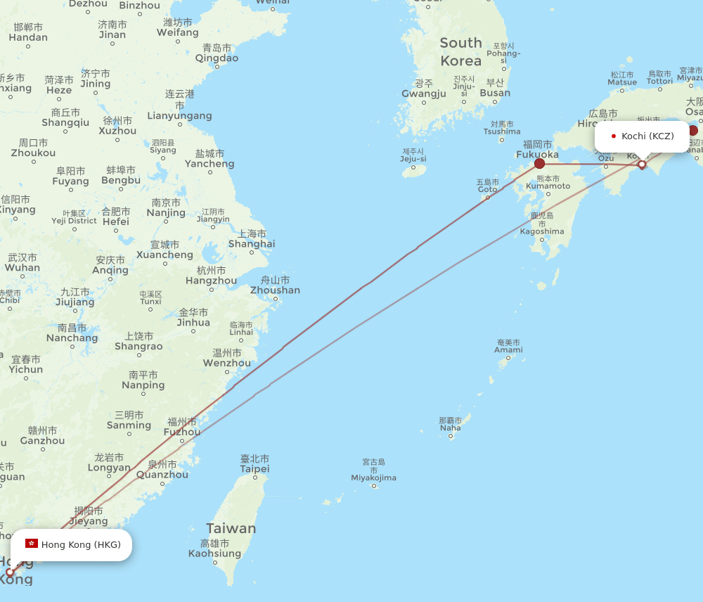 HKG-KCZ flight routes