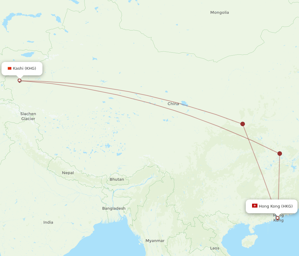 HKG-KHG flight routes