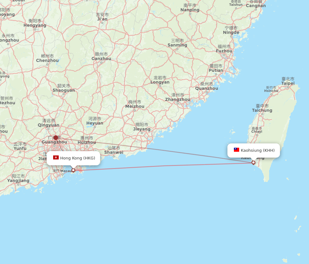 HKG to KHH flights and routes map