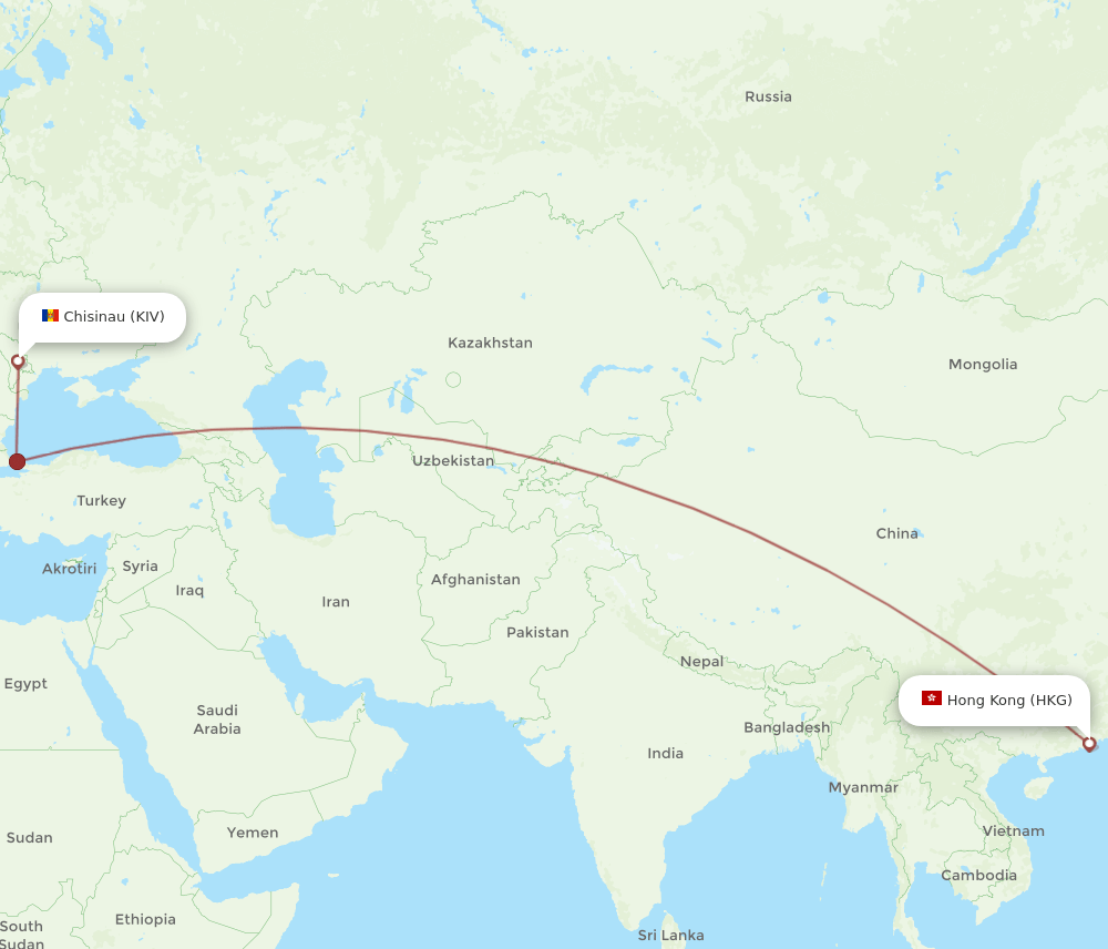 HKG to KIV flights and routes map