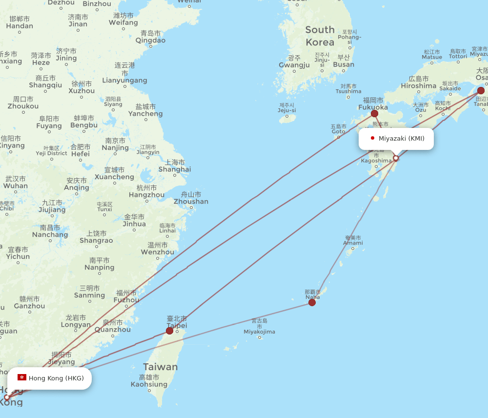 HKG-KMI flight routes