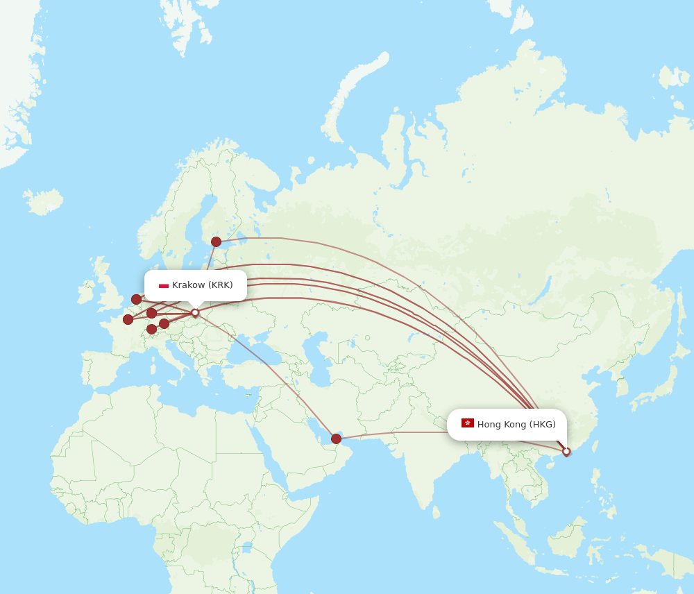 HKG-KRK flight routes