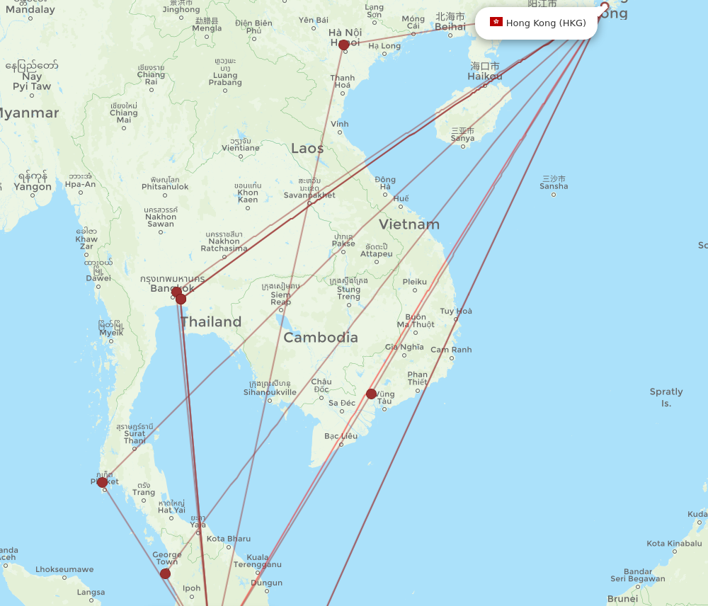 HKG to KUL flights and routes map