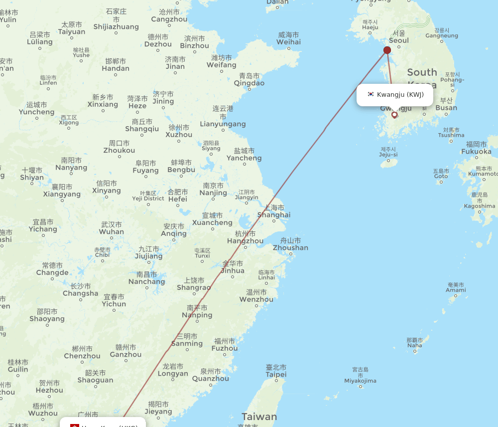HKG-KWJ flight routes
