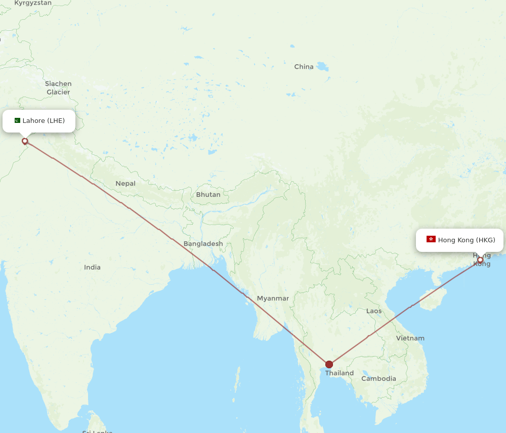 HKG-LHE flight routes