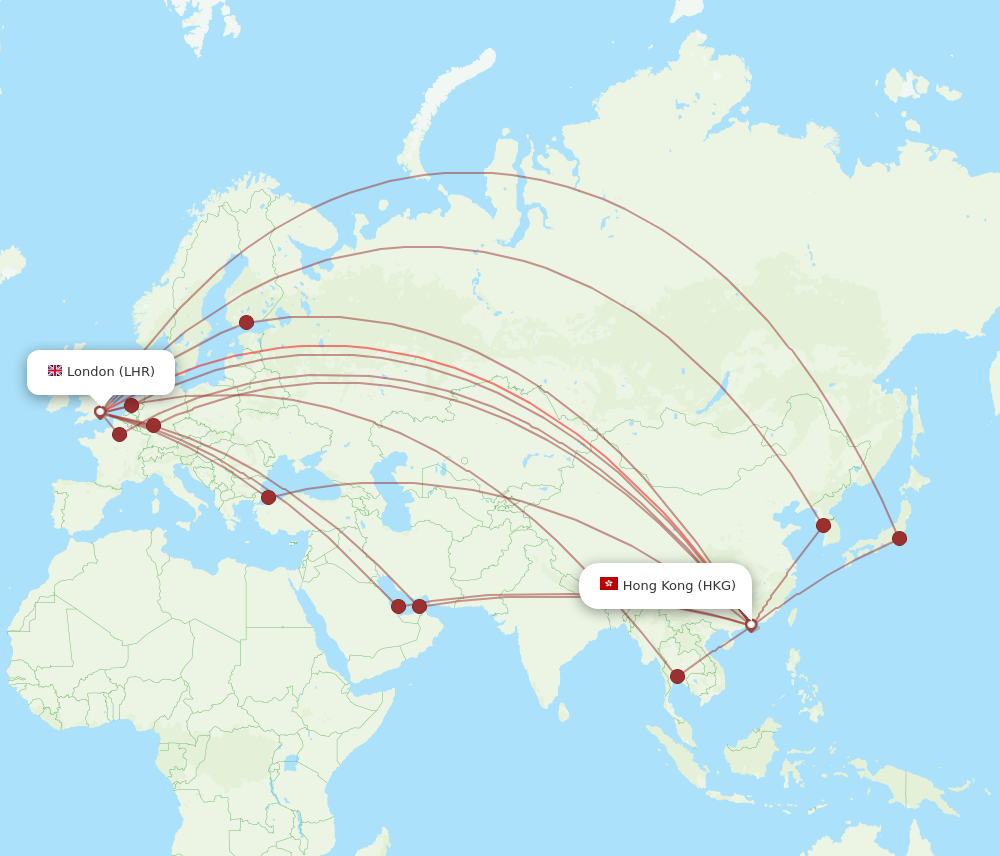 HKG to LHR flights and routes map