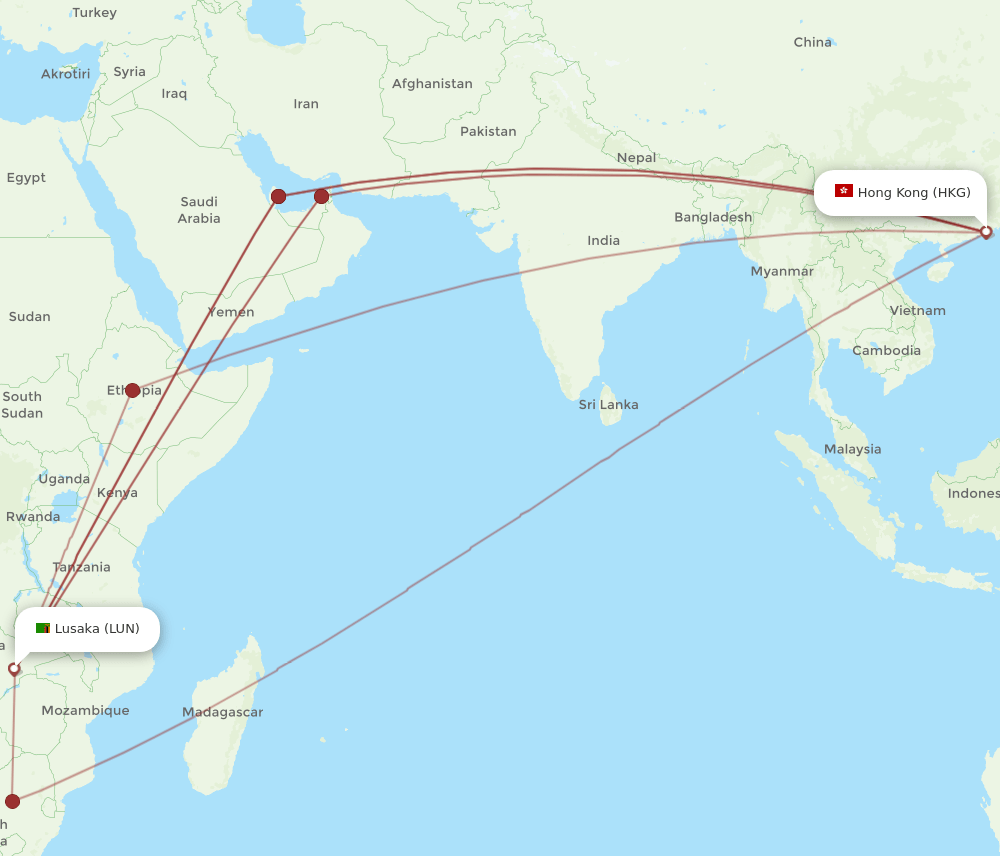 HKG-LUN flight routes