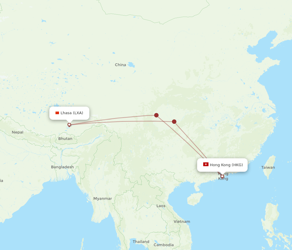 HKG-LXA flight routes