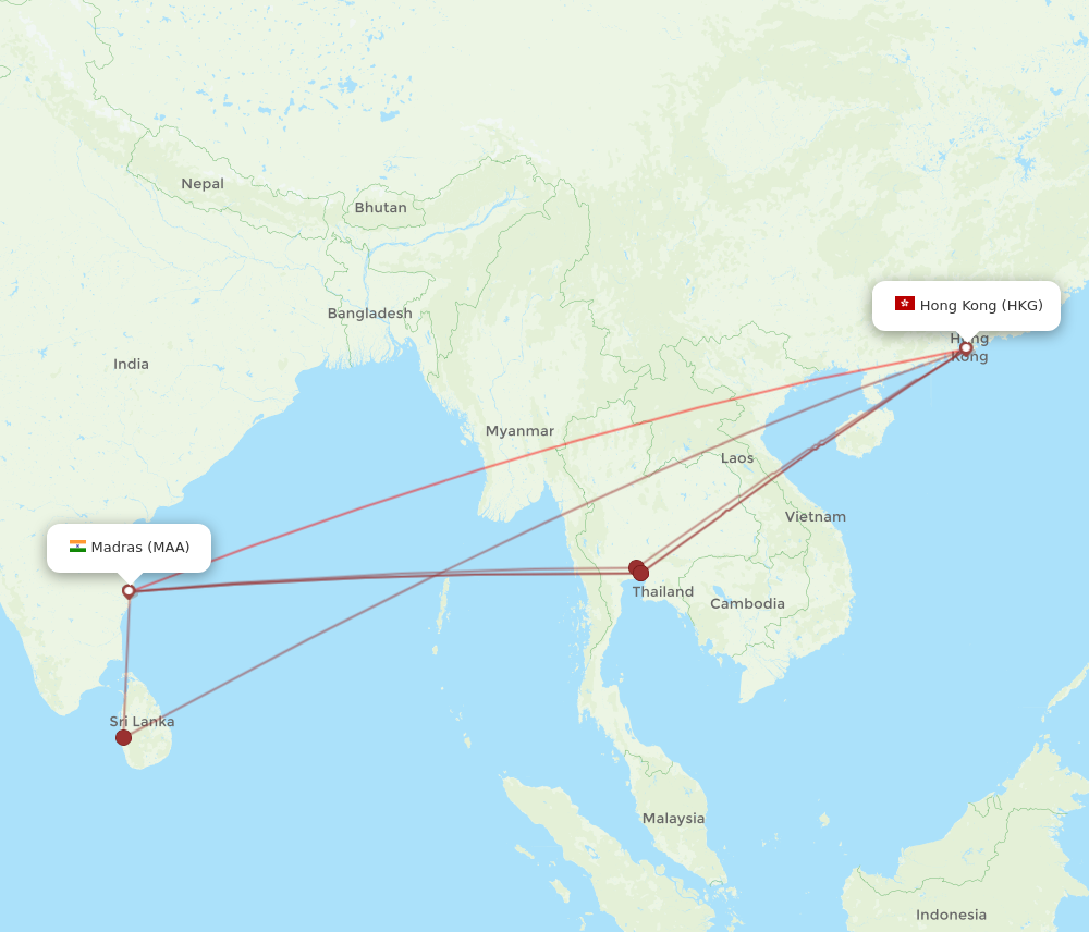 HKG to MAA flights and routes map