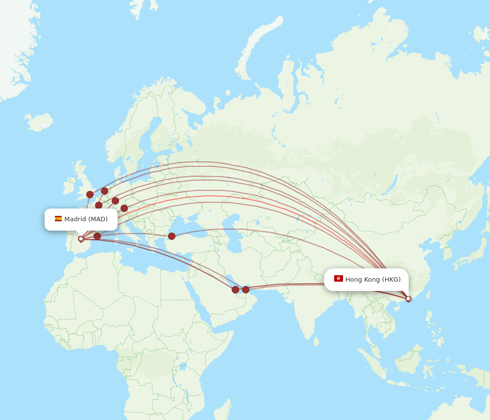 HKG to MAD flights and routes map