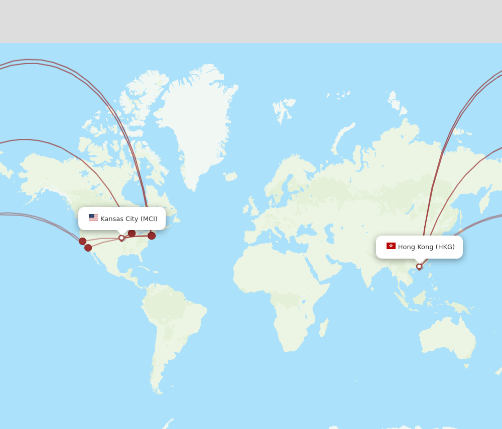 HKG-MCI flight routes
