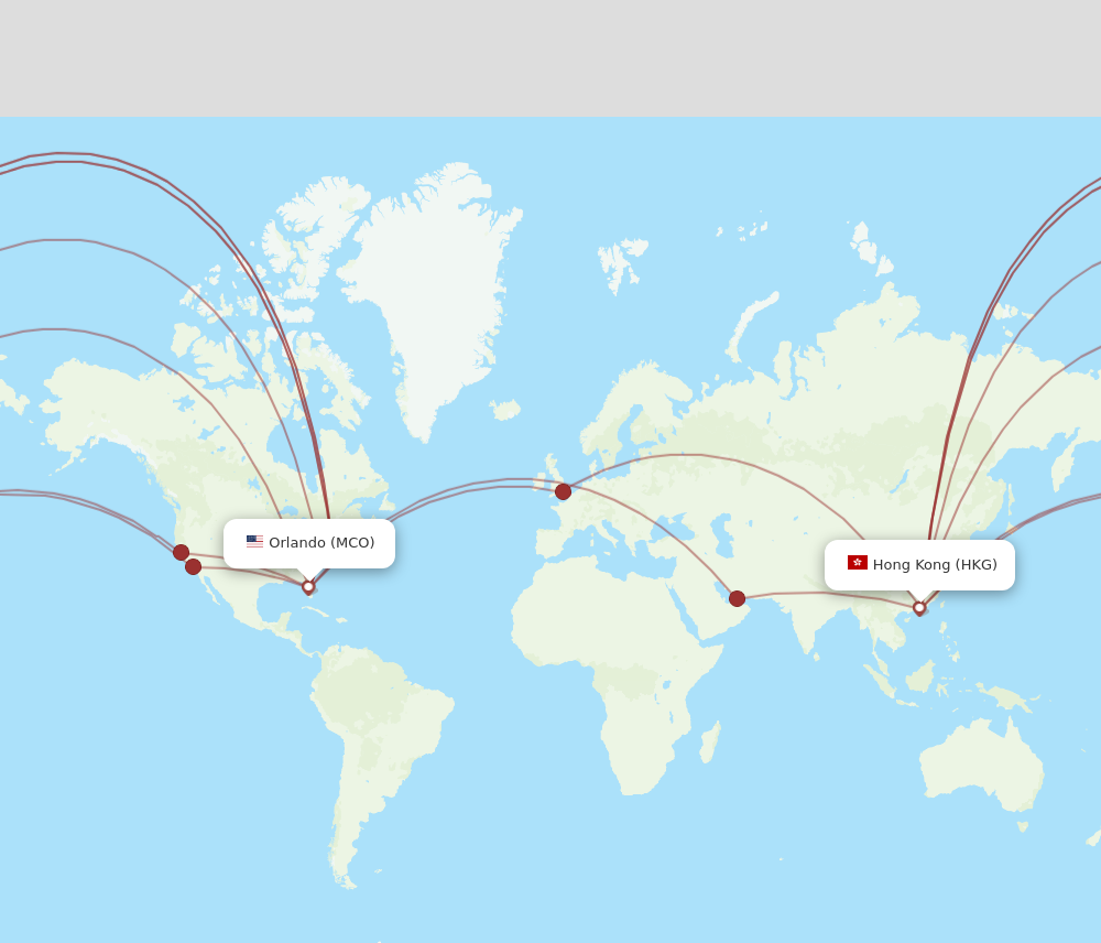 HKG to MCO flights and routes map