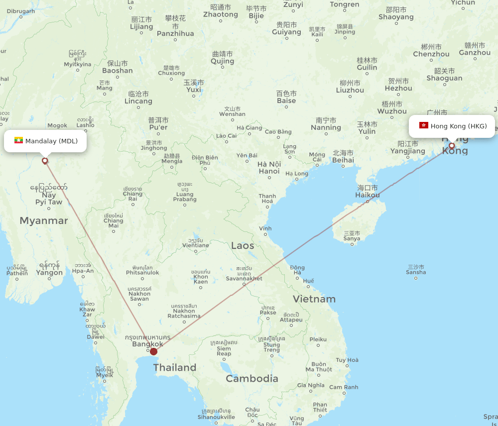 HKG to MDL flights and routes map