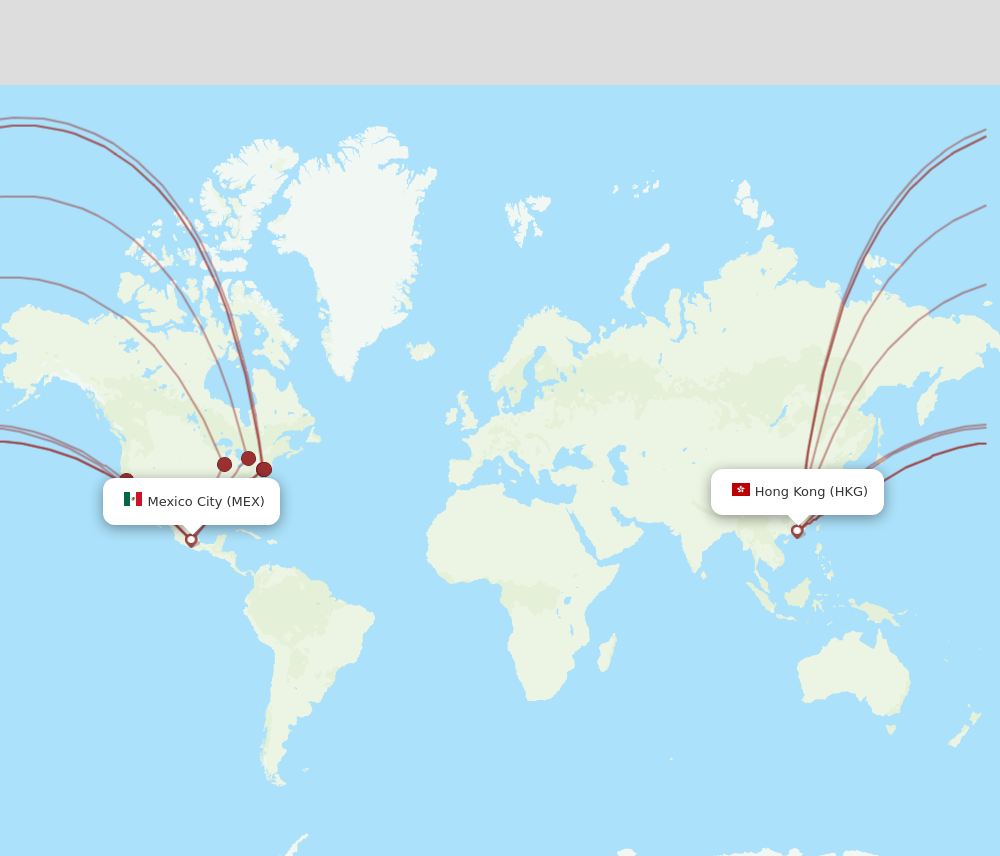 HKG to MEX flights and routes map