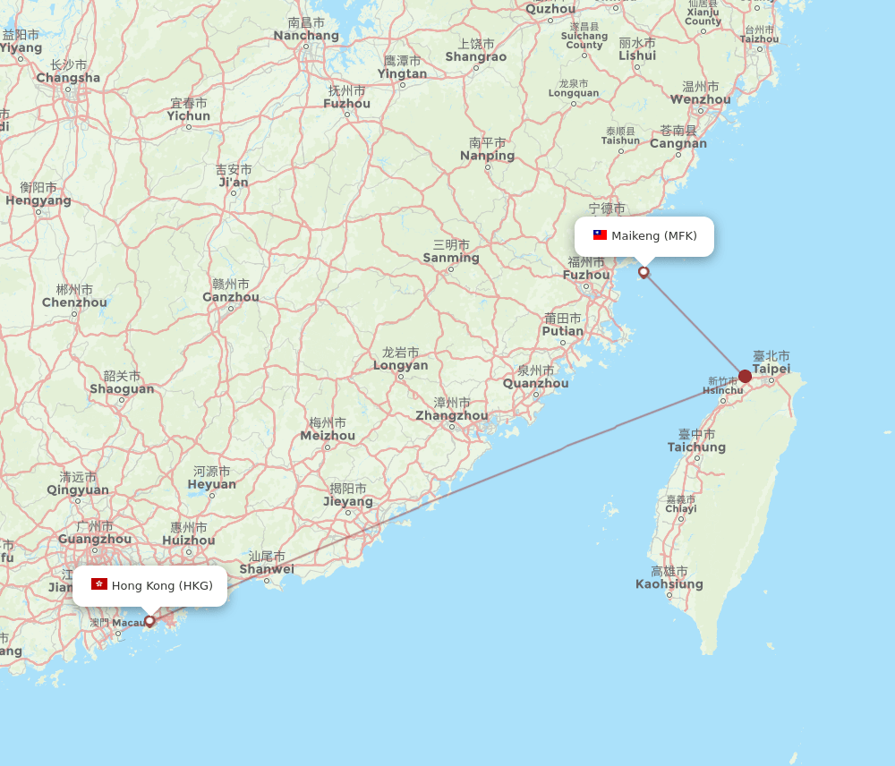 HKG to MFK flights and routes map