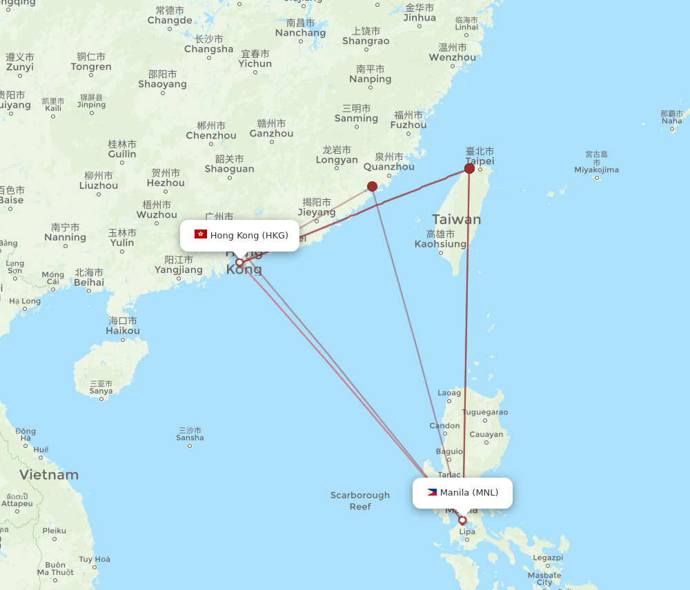 HKG to MNL flights and routes map