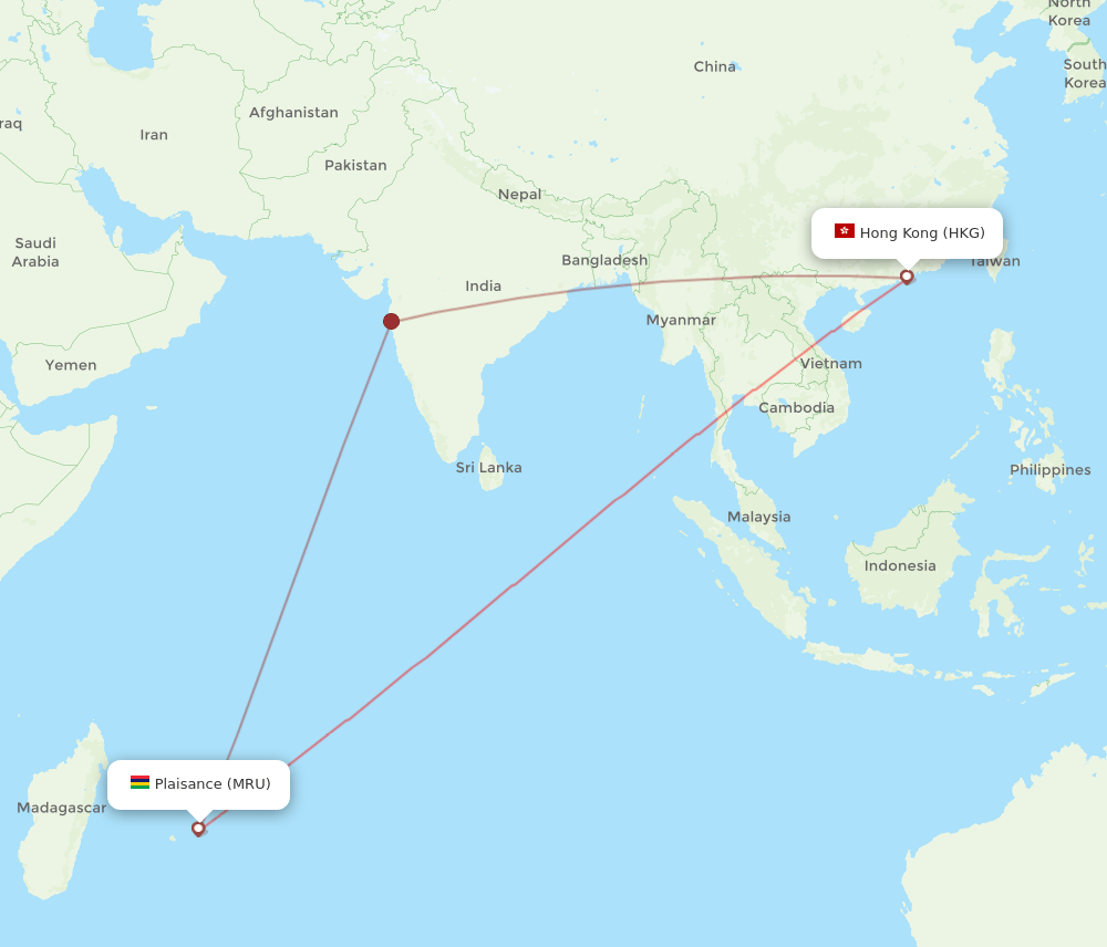 HKG-MRU flight routes