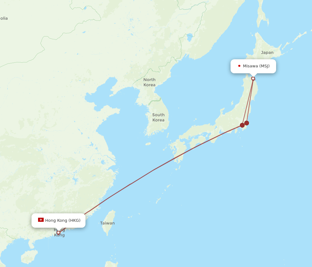 HKG to MSJ flights and routes map