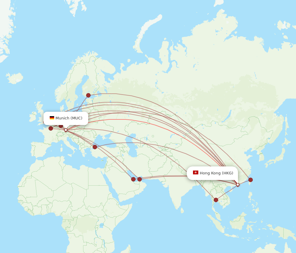 HKG to MUC flights and routes map