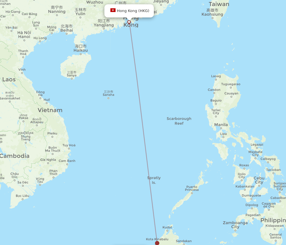 HKG to MYY flights and routes map