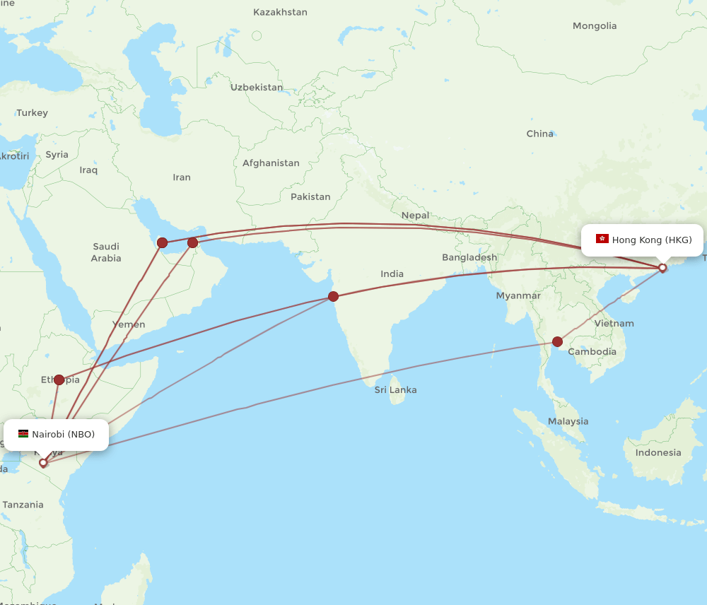 HKG-NBO flight routes
