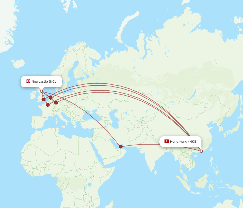 HKG-NCL flight routes