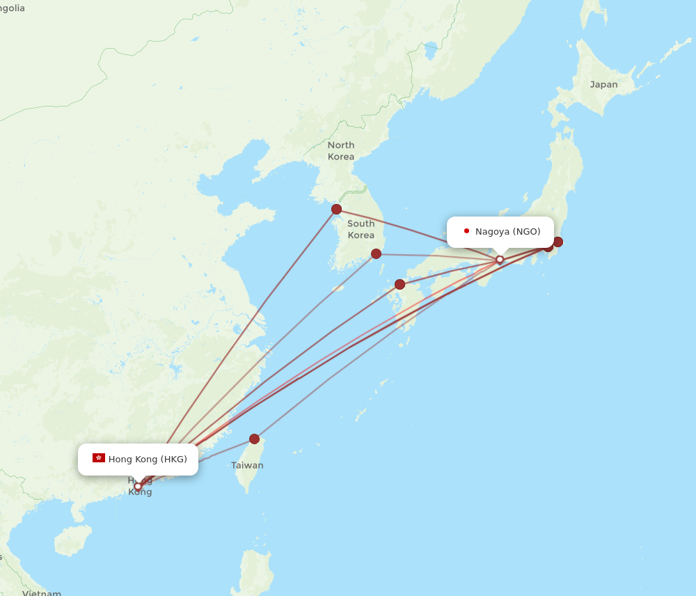 HKG to NGO flights and routes map