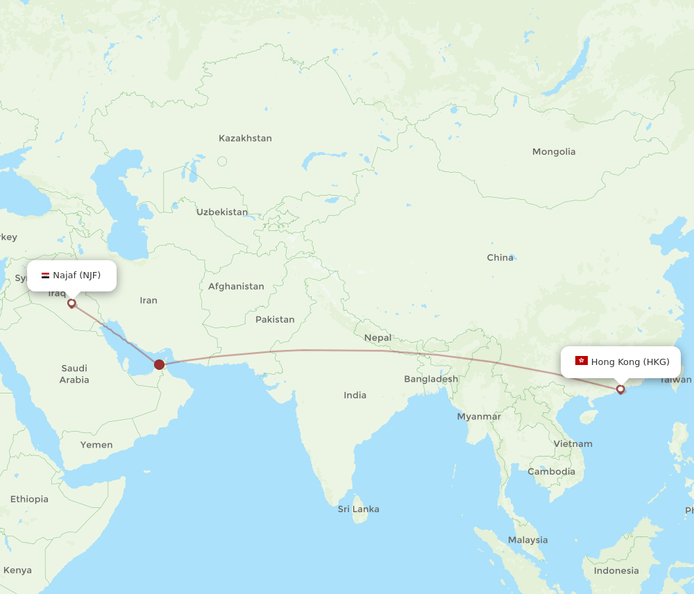 HKG to NJF flights and routes map