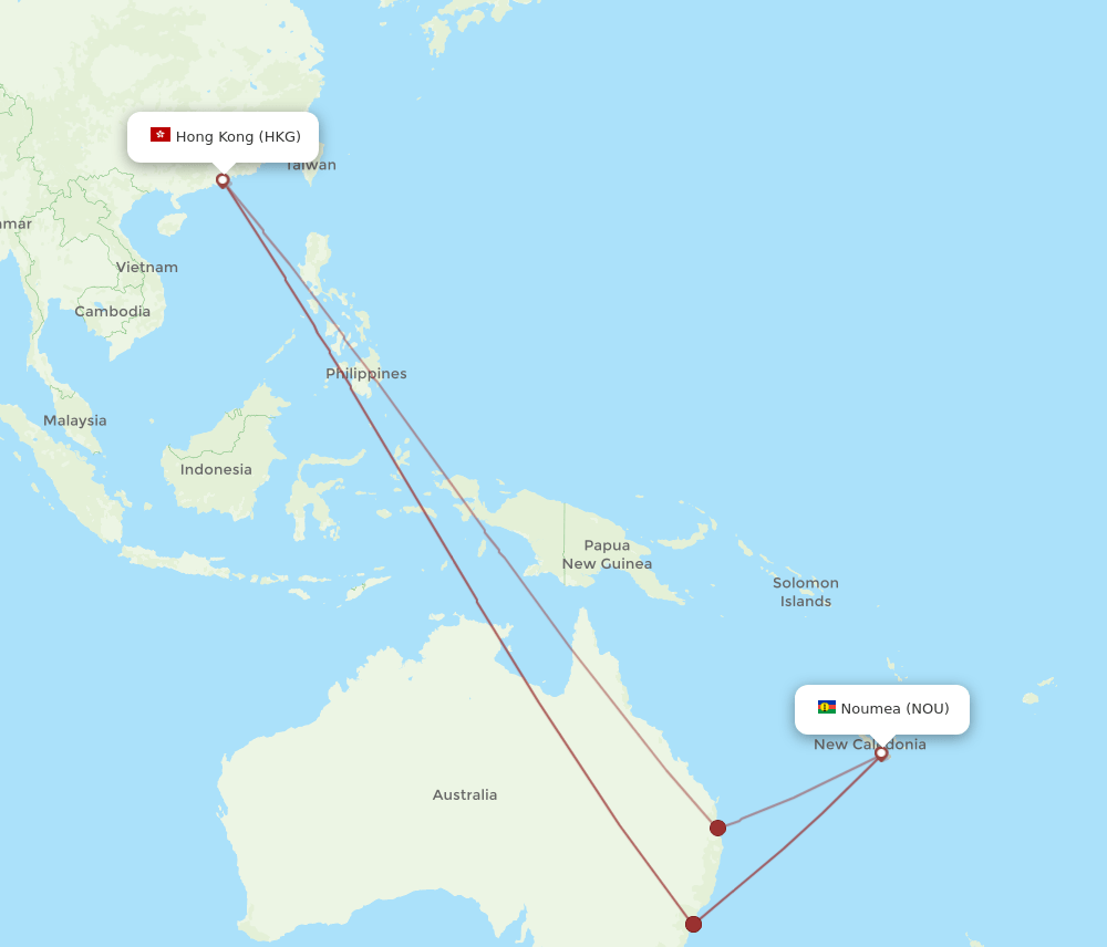 HKG-NOU flight routes