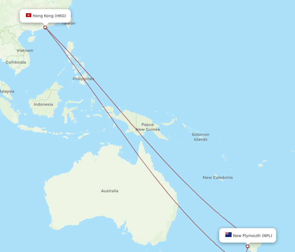 HKG to NPL flights and routes map