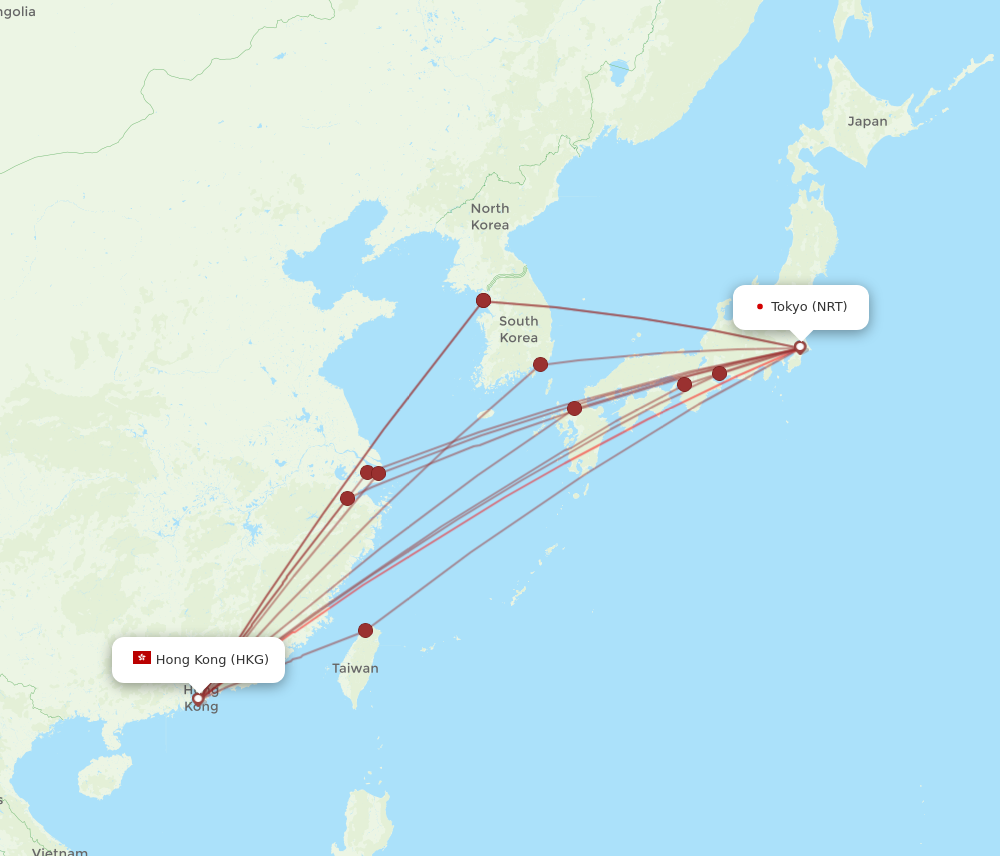 HKG to NRT flights and routes map
