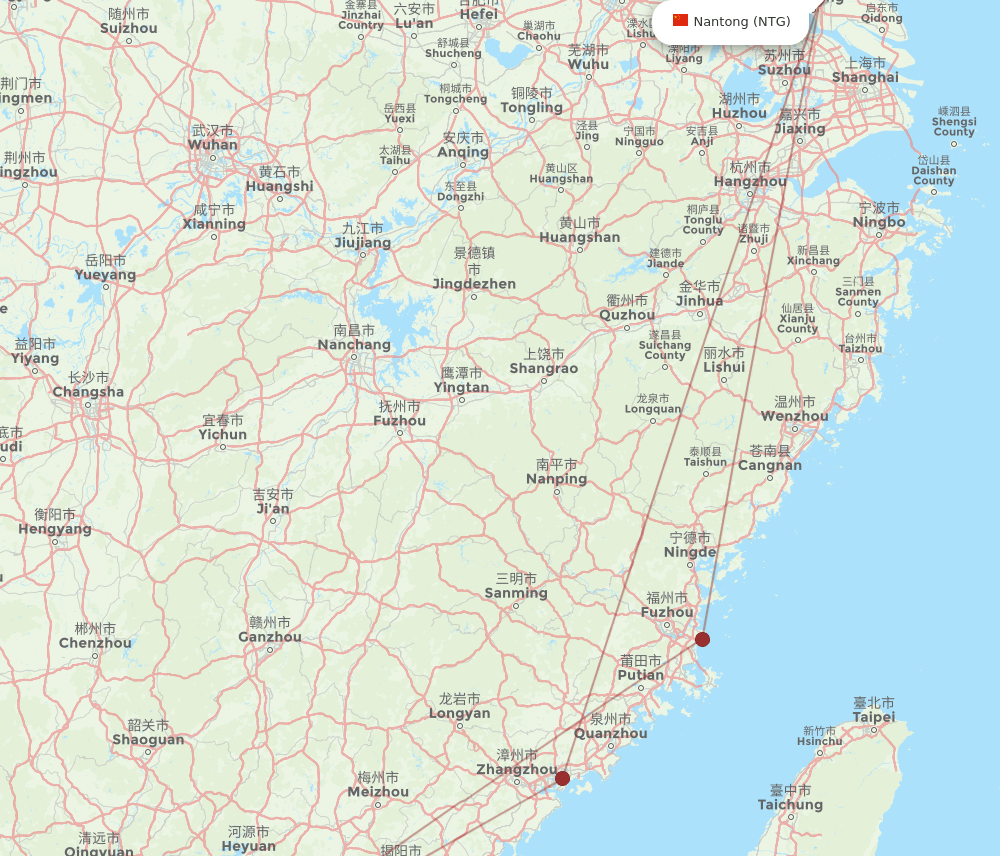 HKG to NTG flights and routes map