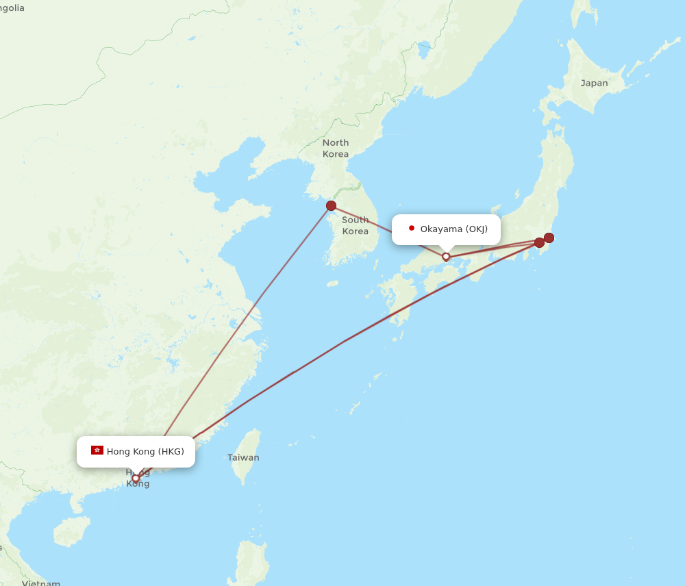 HKG to OKJ flights and routes map